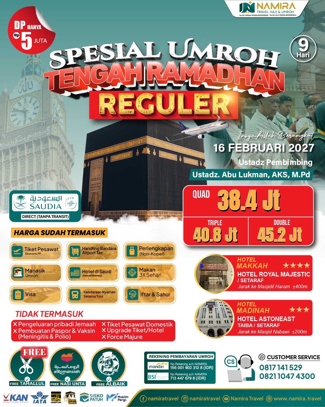 UMROH REGULER TENGAH RAMADHAN 16 FEBRUARI 2027