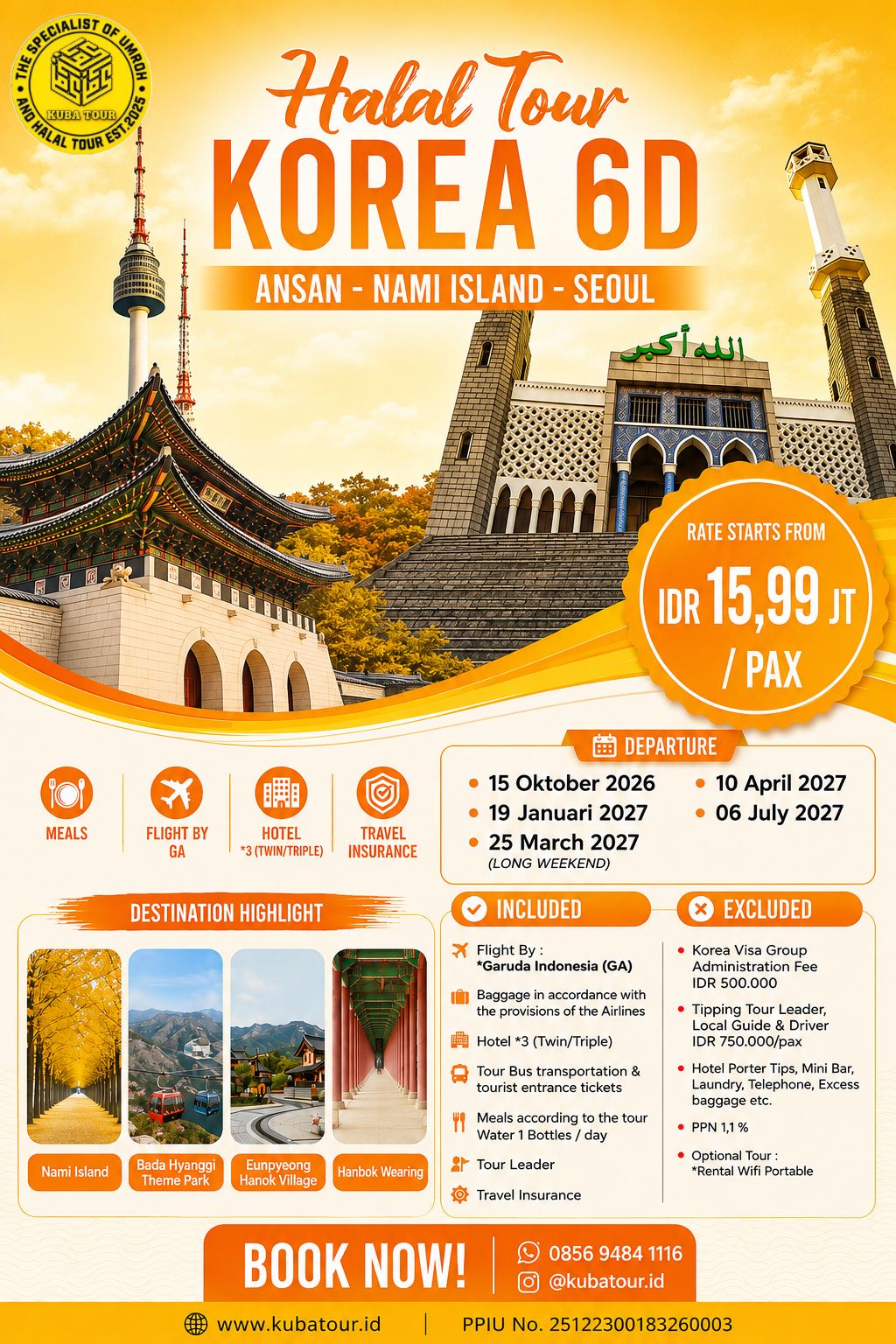HALAL TOUR KOREA 6D 10 APRIL 2027