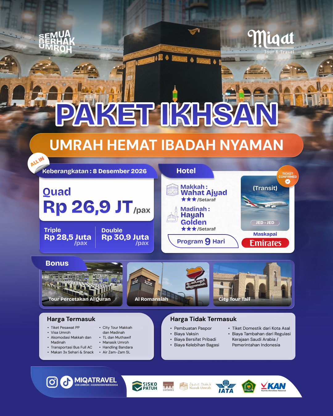 UMROH HEMAT AWAL DESEMBER 26 JUTAAN ALL IN !!!