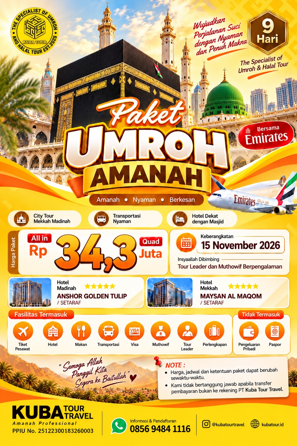 PAKET UMROH AMANAH – 9D – 15 November 2026