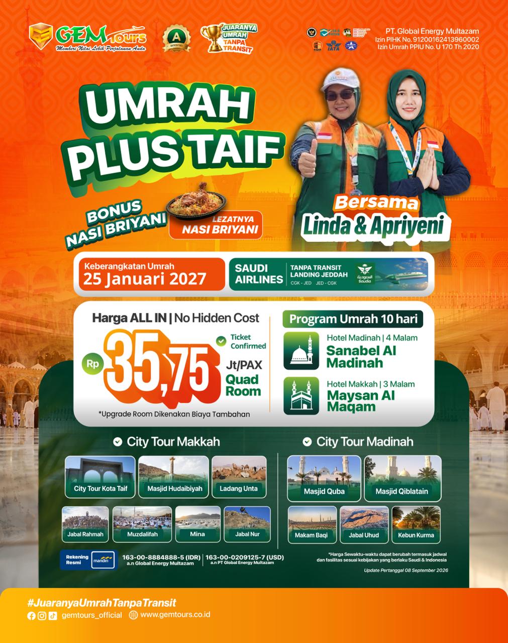 25 JANUARI 2027 UMRAH PLUS TAIF - CUSTOM