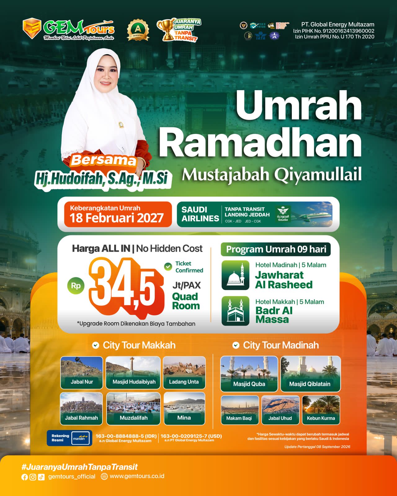 18 FEBRUARI 2027 "UMRAH ROMADHON MUSTAJABAH"