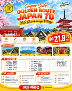 SUPER SALE GOLDEN ROUTE JAPAN 7D 28 JANUARI 2027