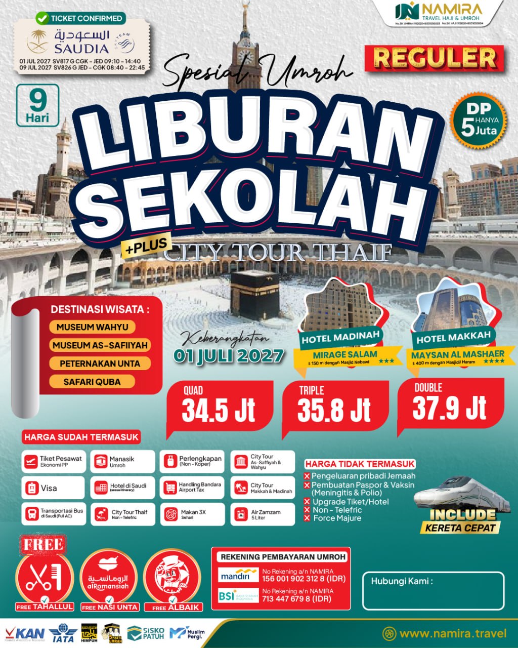 PAKET UMROH 1 JULI 2027 REGULER
