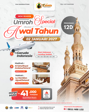 GEBYAR UMROH SPECIAL AWAL TAHUN 02 JANUARI 2027 PROGRAM 12 HARI BY GARUDA INDONESIA