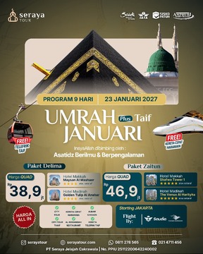 Umrah Plus Taif: 23 Januari 2027 (9 Hari)