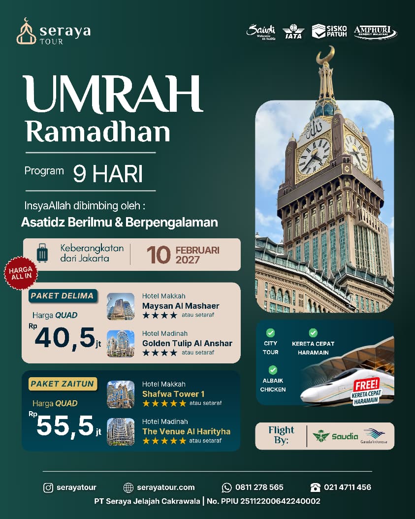 Umrah Ramadhan 10 Februari 2027 (9 Hari)
