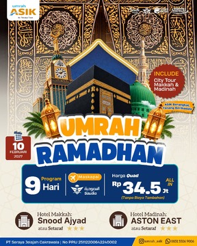 Umrah ASIK : Ramadhan 10 Februari 2027 (9 Hari)