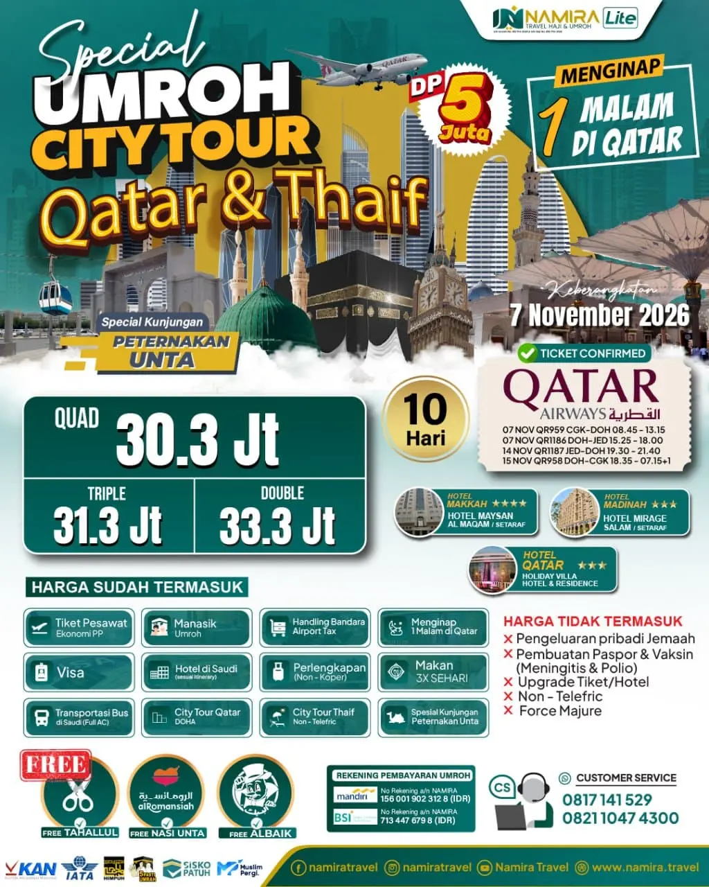 SPECIAL UMROH 07 NOVEMBER PLUS QATAR & THAIF