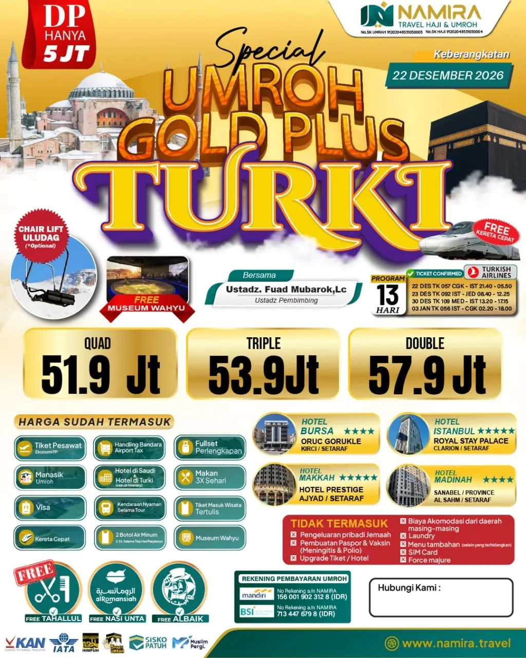 SPECIAL UMROH PLUS TURKI 22 DESEMBER 2026